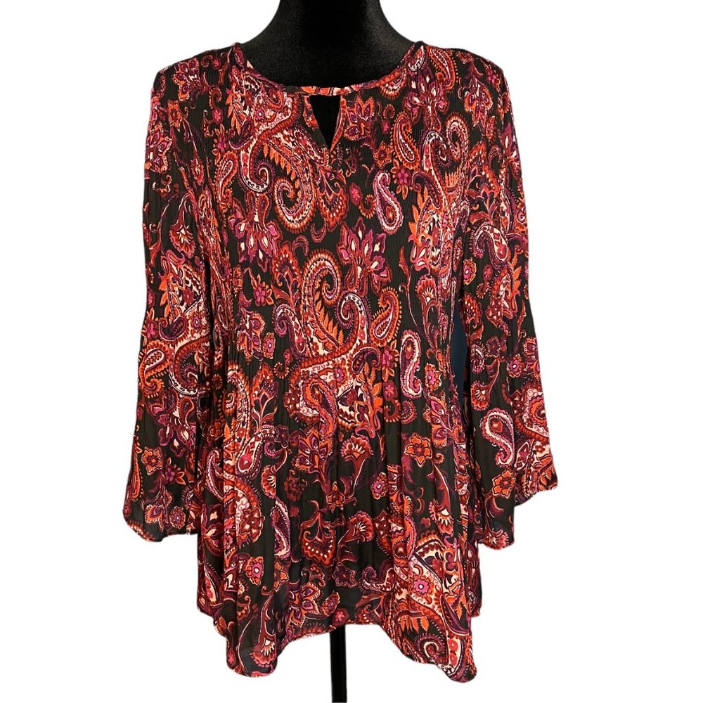 Floral & Ivy Blouse Medium‎ Boho Western Crewneck Romantic Artsy Spring Flowy